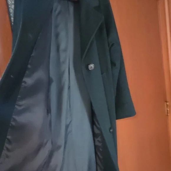 VTG Green Larry Levine Long Wool Coat Petite Size 4 Gorgeous - Picture 10 of 11